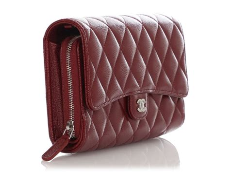 Chanel Burgundy Quilted Caviar Timeless Clutch With Chain 